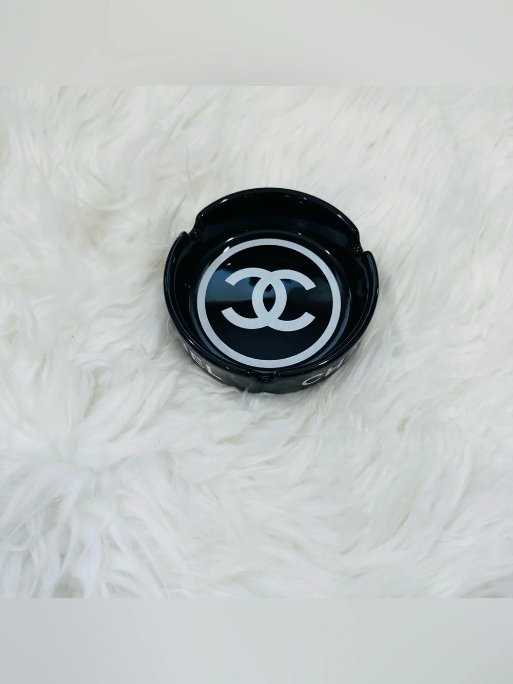 Black CC Logo Ceramic Ashtray Round 4-Cigar Holder Home Bar Decor